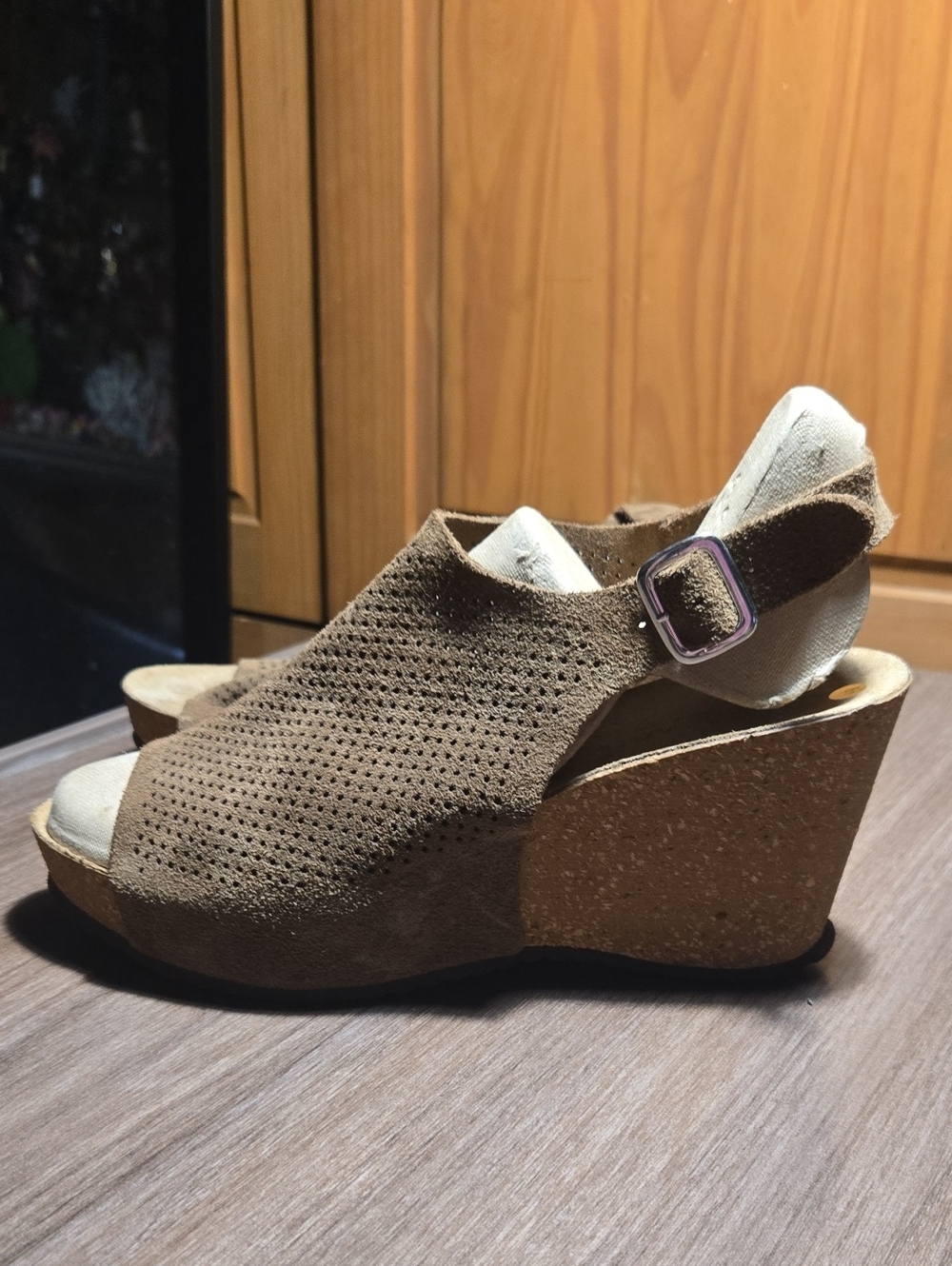A. Giannetti Brown Suede Perforated Wedge Sandals Size 8.5